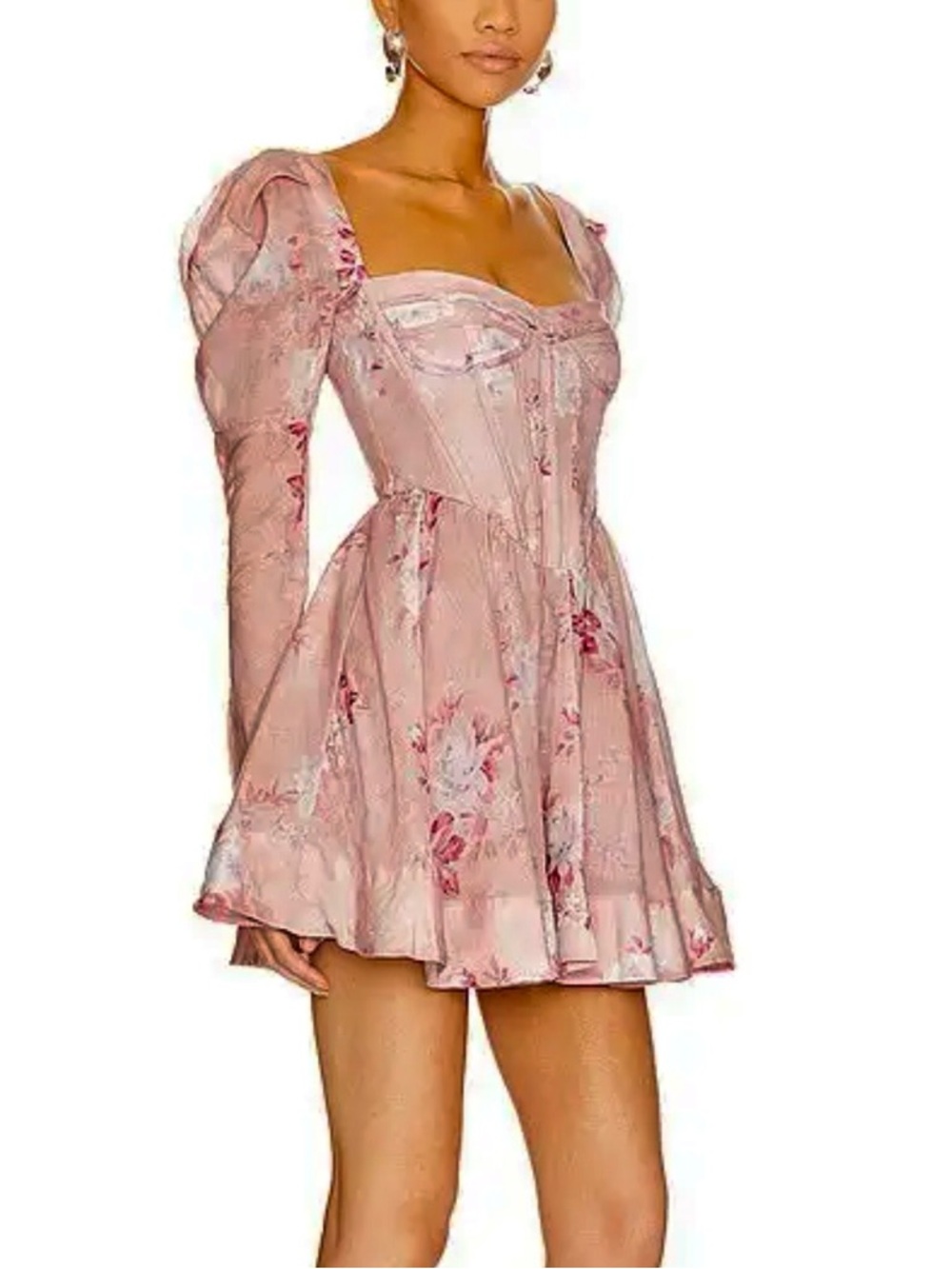 NWT BARDOT Evermore Floral Mini corset bubble sleeve Dress